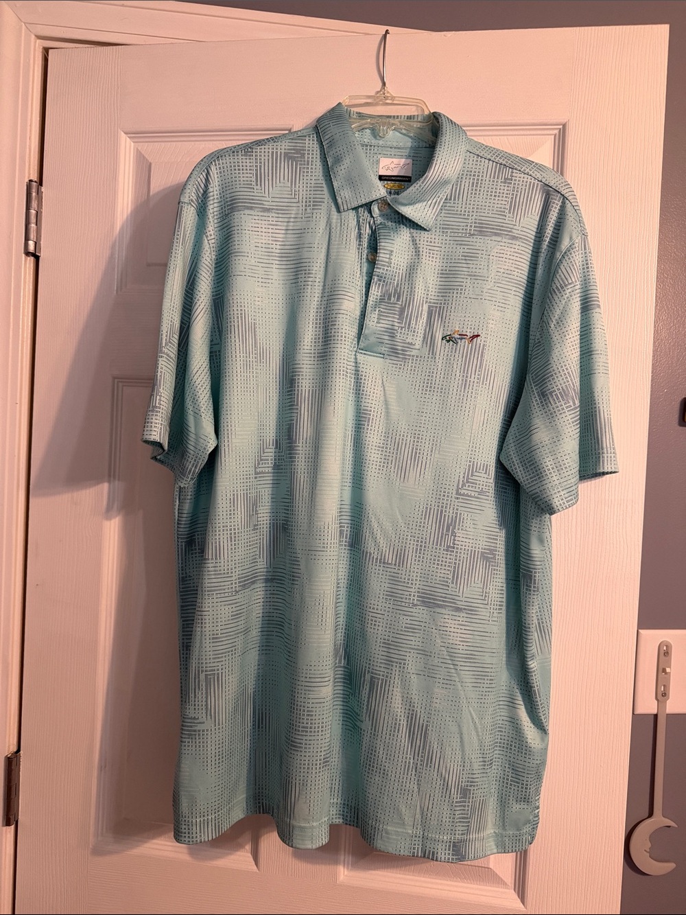 Greg Norman Collection Light Aqua Geometric Polo